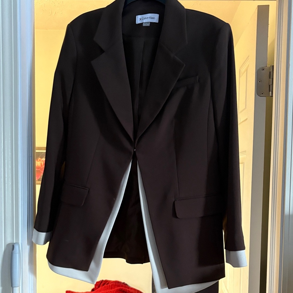 Calvin Klein chocolate blazer with White Accents